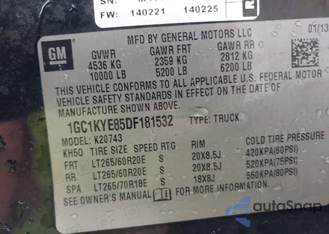 2013 Chevrolet Silverado 2500Hd Ltz из США, поврежденный, VIN 1GC1KYE85DF181532